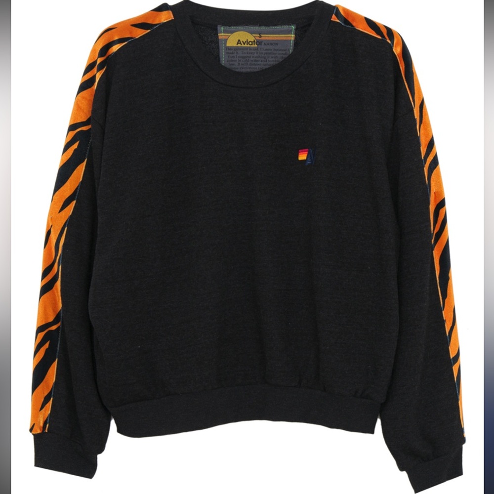 Aviator Nation Black Tiger Stripe Relaxed Fit Sweatshirt - Picture 2 of 5